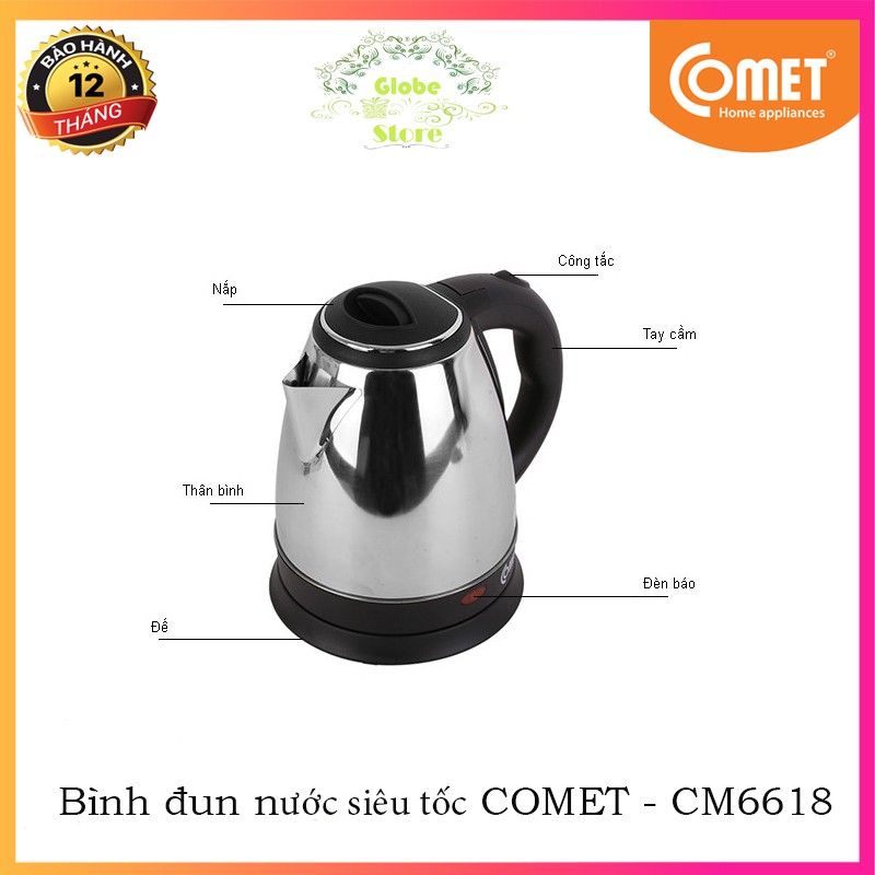 Bình Đun Nước Siêu Tốc Inox Chính Hãng 1,5L COMET - CM8215