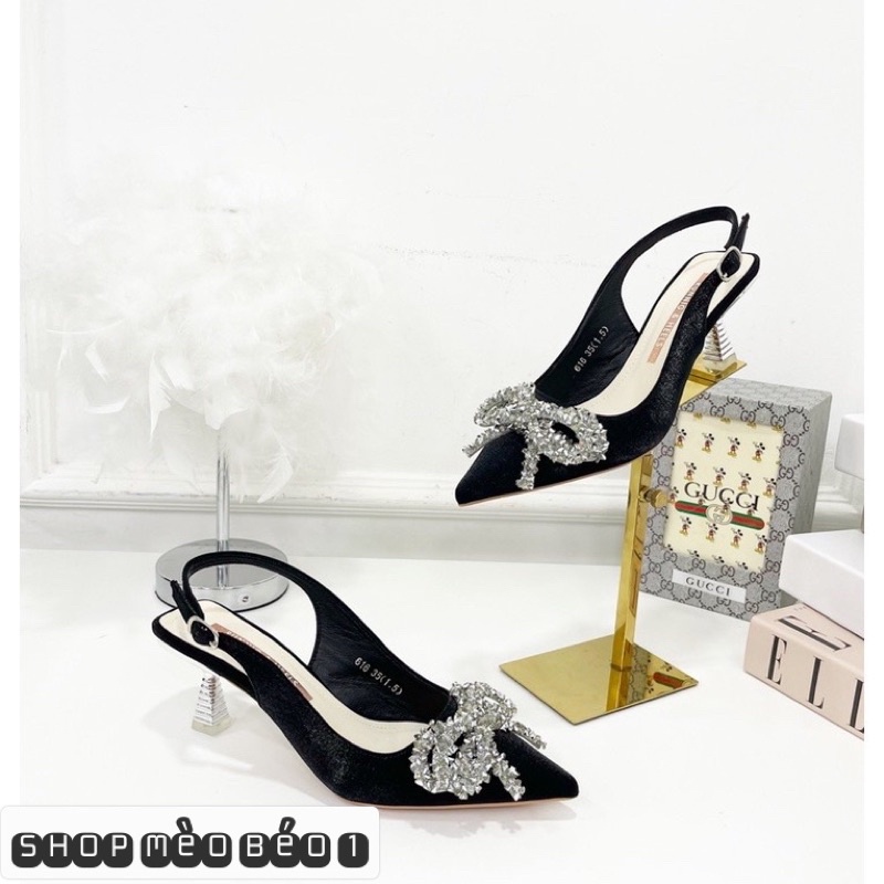 Sandal nơ đá mũi nhọn gót nhọn fullbox