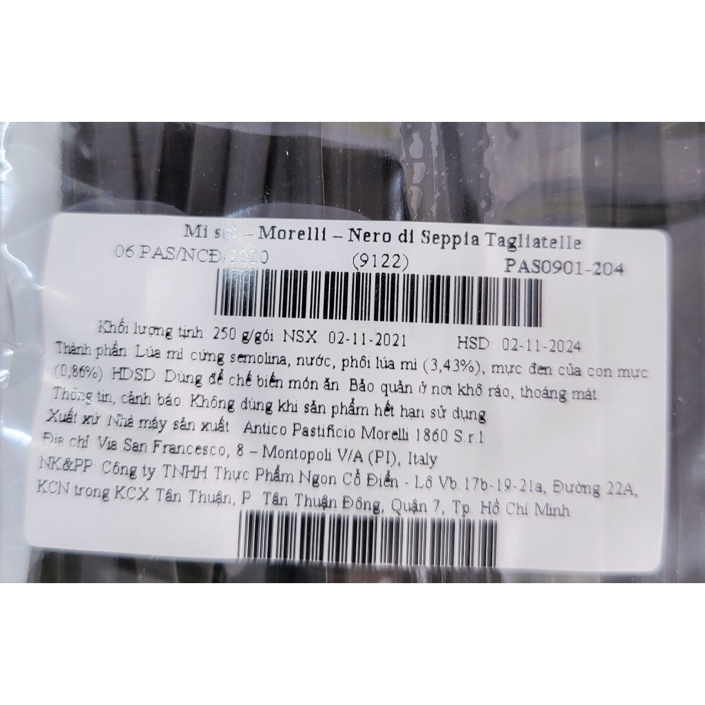 [Gói 250g - TAGLIATELLE] MÌ Ý MỰC ĐEN SỢI DẸT [Italia] MORELLI Black Squid Ink Pasta (cff-hk)