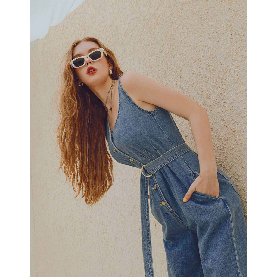 Jumpsuit denim không tay cài nút (kèm belt) nữ Air Space 2120128040