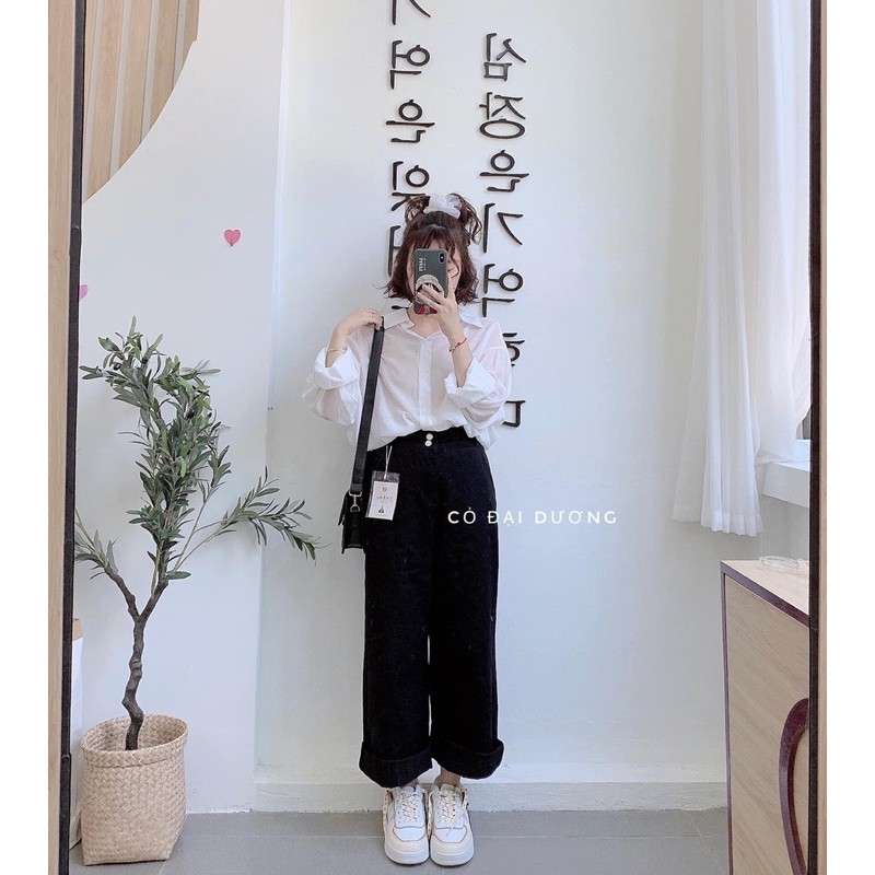 QUẦN KAKI THÔ LƯNG CAO ỐNG RỘNG GIẢ CÚC CẠP CHUN UNISEX NAM NỮ samsam4896
