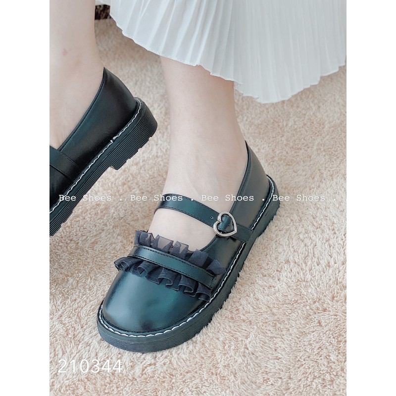 BEESHOES - GIÀY MOKA NỮ MŨI TRÒN QUAI NGANG TIM - GIÀY MOKA NỮ MŨI TRÒN QUAI NGANG TIM ĐẾ BỆT SẴN MÀU ĐEN 210344