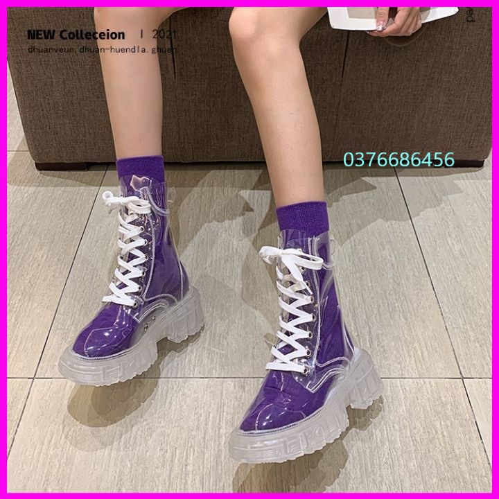 Giày boot nữ cao cổ trong suốt ✨ TẶNG 01 ĐÔI TẤT NGẪU NHIÊN ✨ Đế cao 5cm chống trơn trượt, chống mài mòn