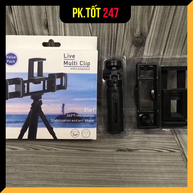 Giá Đỡ Điện Thoại, Giá Đỡ Tripod 3 Kẹp Điện Thoại Live Multi Clip 3 Chân  Chụp Hình Livestream 360 Độ 3In1[ BH 12 Tháng]