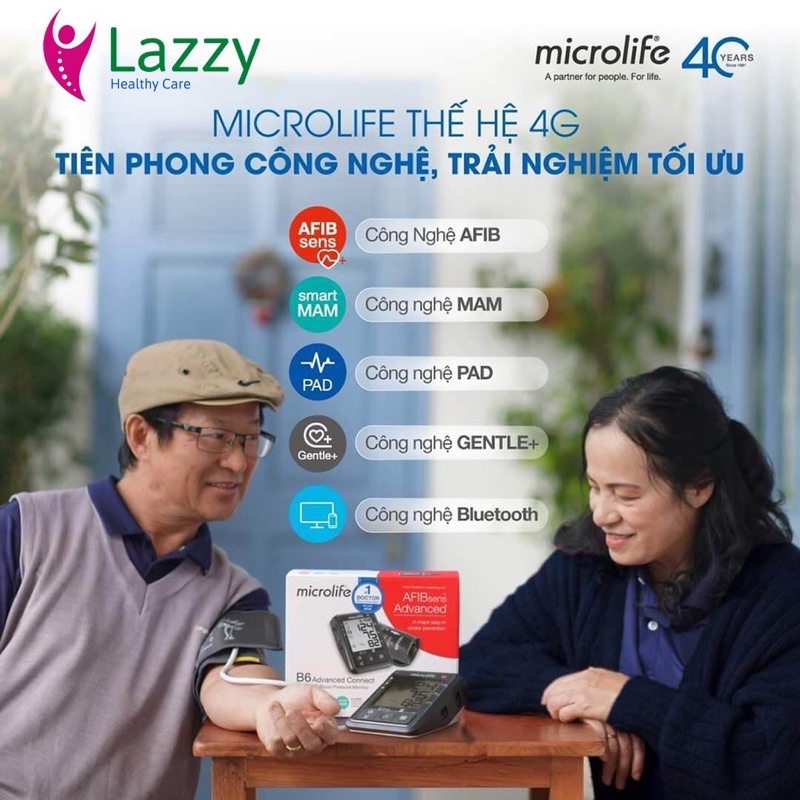 Máy đo huyết áp, máy đo huyết áp điện tử bắp tay MICROLIFE B6 ADVANCED CONNECT ngăn ngừa đột quỵ MDHAMICB6