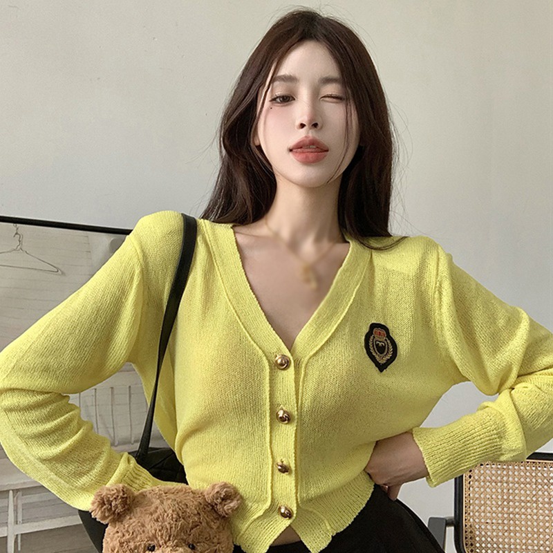 Áo Cardigan Dệt Kim Tay Dài Cổ Chữ V Thời Trang Hàn Quốc Cho Nữ