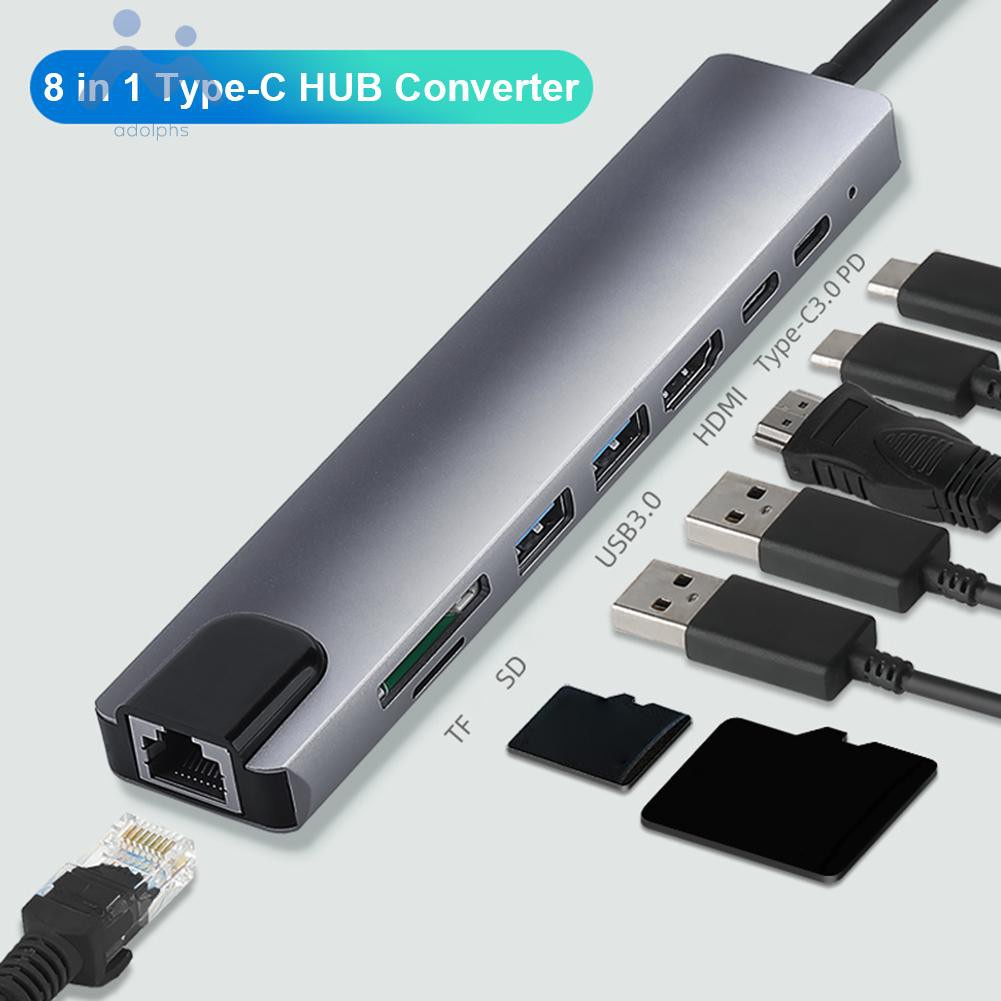 Bộ Chuyển Đổi 8 Trong 1 Usb-C Hub 4k Hdmi-Compatible 2 Usb3.0 Usb C Pd Sd / Tf Rj45 | BigBuy360 - bigbuy360.vn