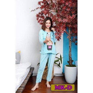 Bộ bầu và sau sinh lật ti dài tay mùa hè cotton giá rẻ