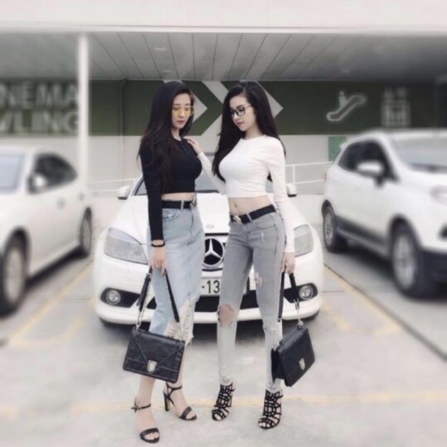 Áo thun dài tay dáng crotop hàng xưởng Hanna