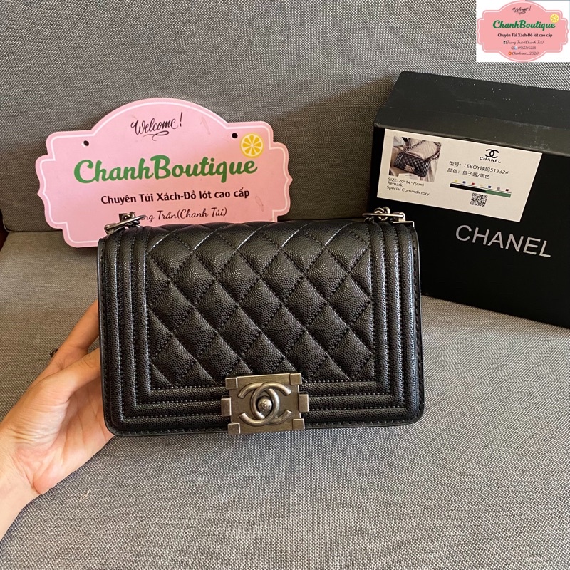 Túi Xách Nữ CN boy dây da míc xích đồng da mềm Túi Đeo Chéo Fom Túi Đứng SIZE 20cm full box