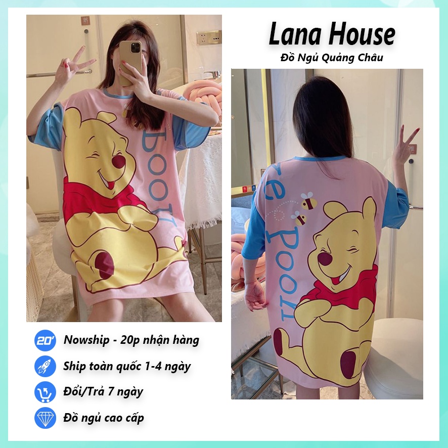 Váy ngủ nữ cộc tay dễ thương big size cao cấp chất cotton mịn mát họa tiết hoạt hình đáng yêu VNN07
