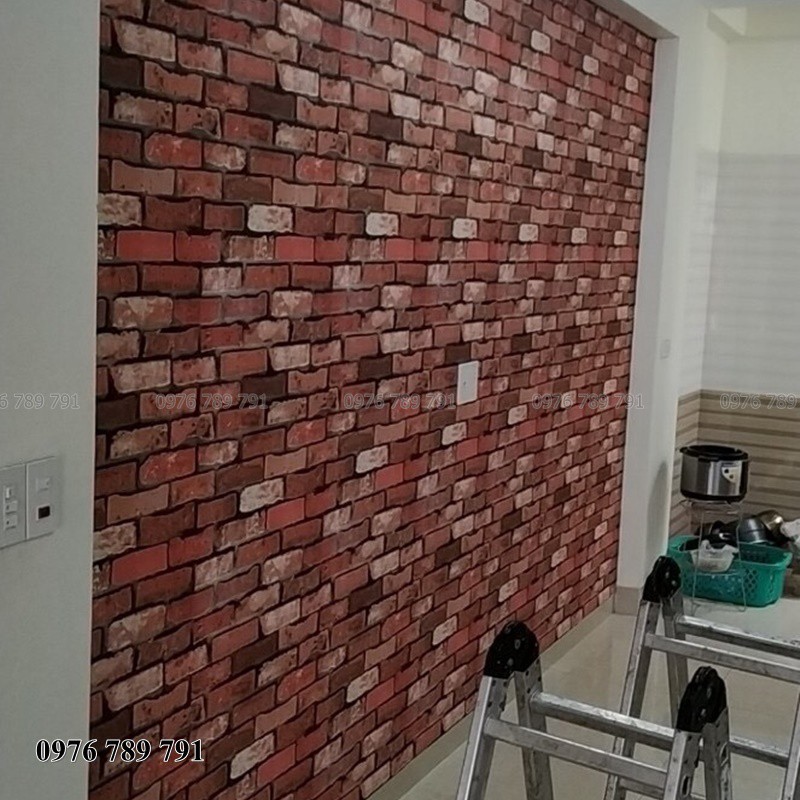 Giấy Dán Tường Giả Gạch Màu Trắng, Đỏ, Xám Đẹp, Lụa Không Keo, Khổ 10m x 53 cm