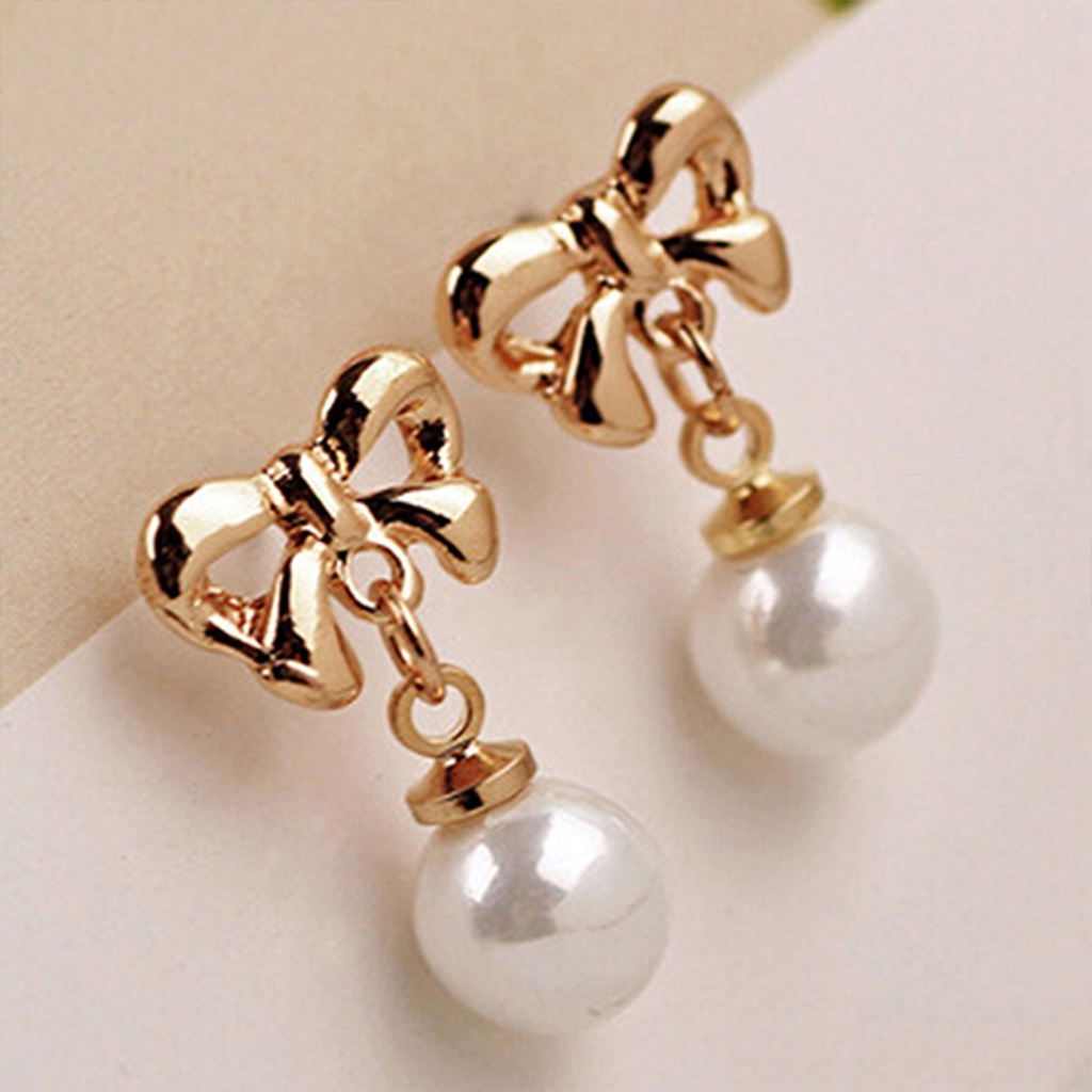 Cặp khuyên tai thiết kế hình nơ/trái tim đính ngọc trai nhân tạo sang trọng dành cho nữ