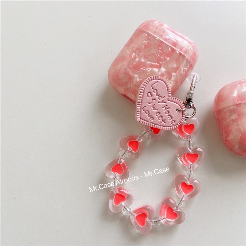 Case Airpods 1/2 /Pro Vỏ Ốp Tai Nghe Hình Màu Hồng Loang Xà Cừ Kèm Dây Móc Khoá Xinh- Mr.Case AirPods