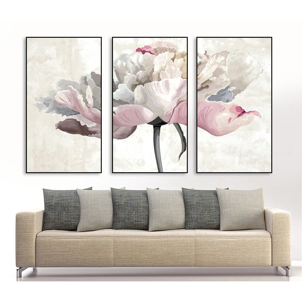 Bộ 3 Tranh Treo Tường Hoa Sen 3D In Canvas Decor Trang Trí Nhà Cửa Kèm Khung Siêu Đep