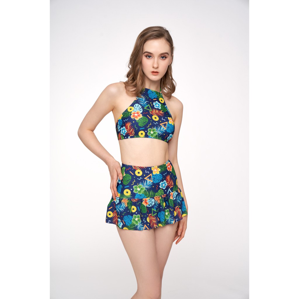 [Mã LTNP50 giảm 50K đơn 150K] Đồ bơi Nữ BIKINI PASSPORT kiểu hai mảnh váy yếm lửng- màu Floral - BS248_FLO