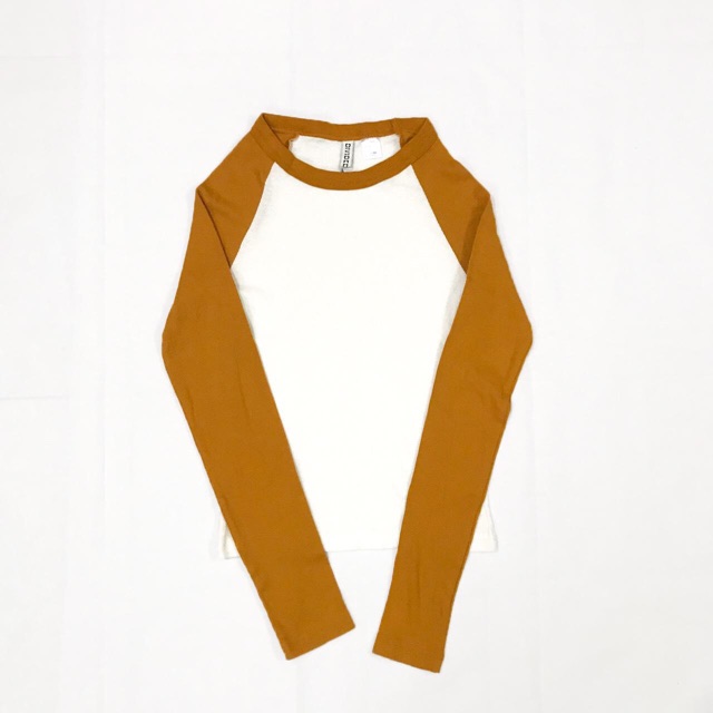 Áo thun gân tay dài raglan cambo xuất dư