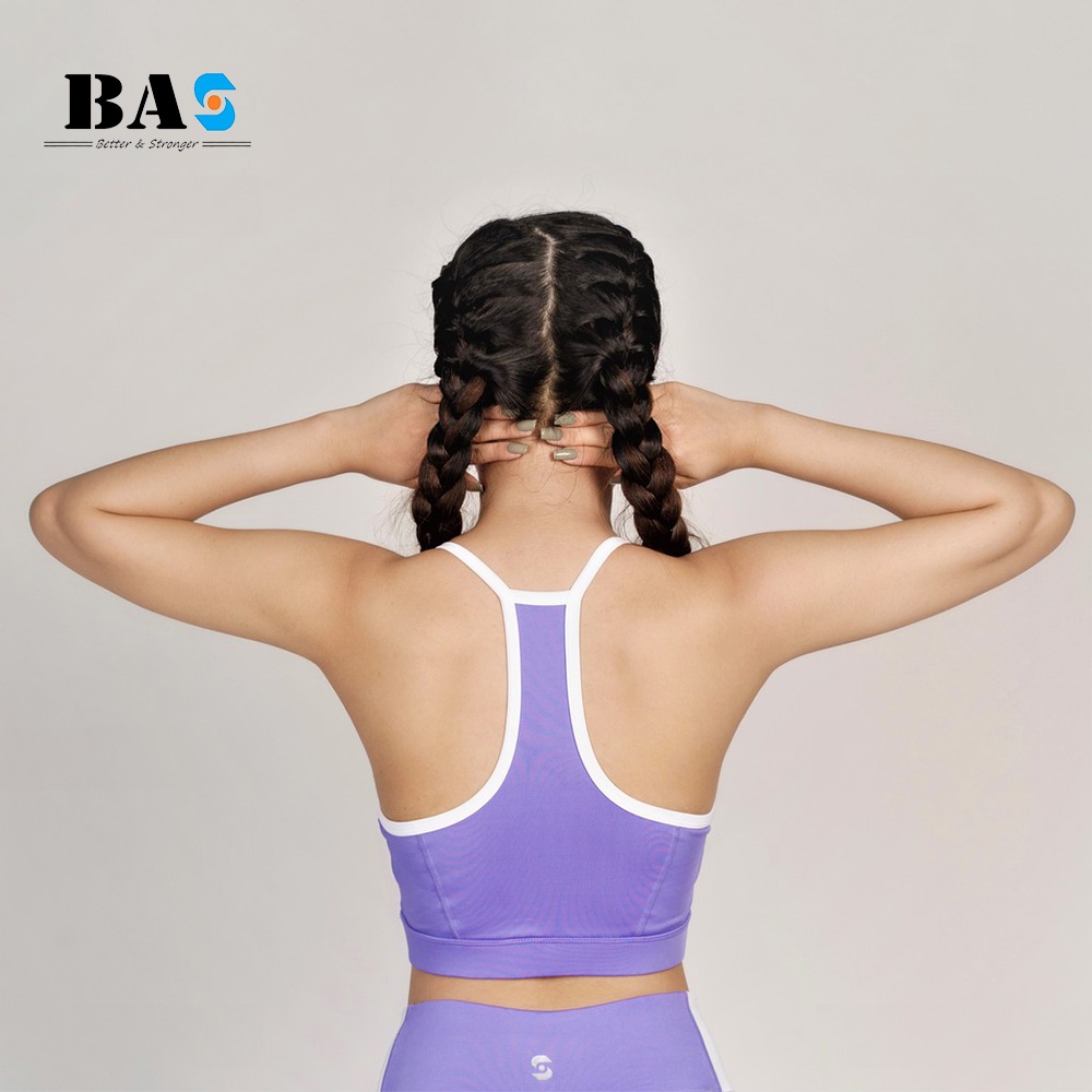 Set đồ tập yoga gym nữ vải thun cao cấp BAS bra 2 dây cách điệu phối legging lưng cao tôn dáng - S40039