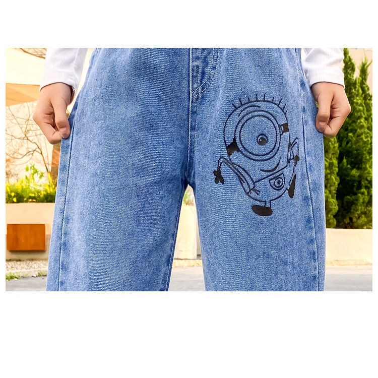 Quần Jean Ống Rộng Lưng Cao Co Giãn 100-160cm Dành Cho Bé Gái 3-14 Tuổi