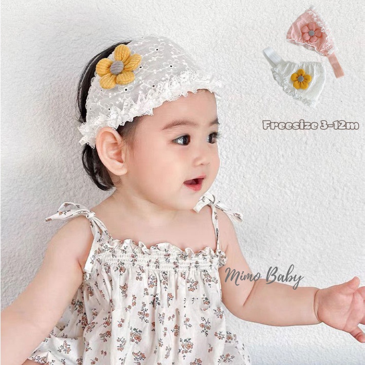 Mũ nón che thóp vải đũi phối ren đính hoa vàng xinh xắn cho bé gái MH184 Mimo Baby