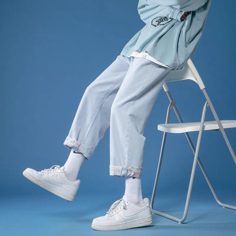 Quần baggy ống suông rộng hottrend 2021 - Quan jeans sắn gấu họa tiết phong cách hàn Quốc