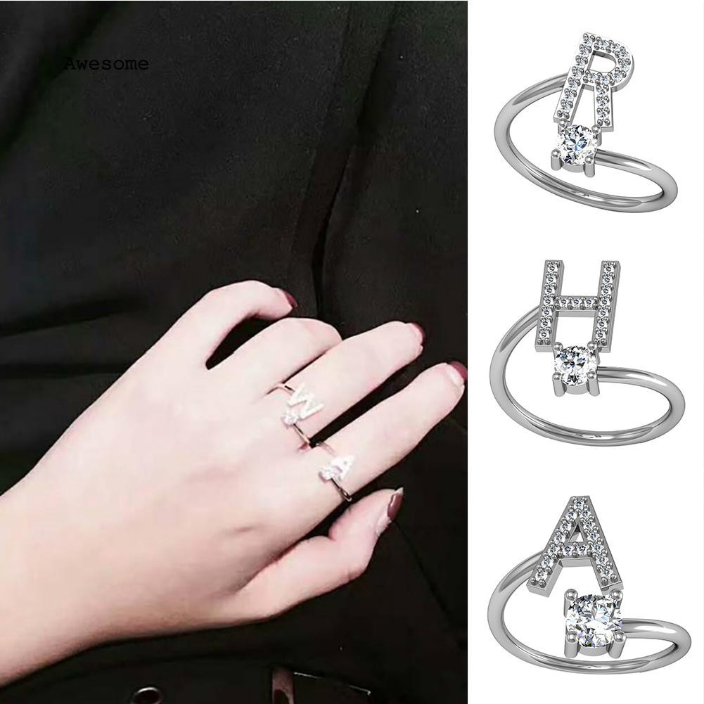 【JNY】1Pc OPENING Ring Điều chỉnh nhẫn Tiếng Anh Bảng chữ cái mẫu chữ cái cho phụ nữ  A-T