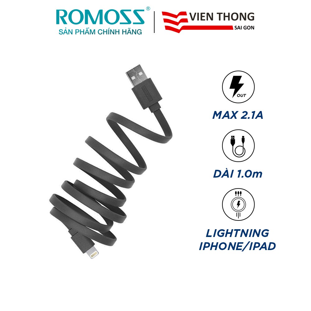 Cáp sạc nhanh lightning Romoss CB12f chống rối 1m/Sạc nhanh 2A