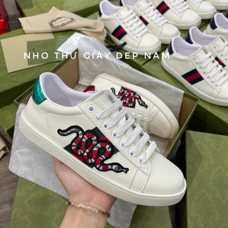 Giày Gu  ci rắn siêu cấp ❤️free ship❤️  giày thể thao nam trắng buộc dây hàng 11 full box | BigBuy360 - bigbuy360.vn