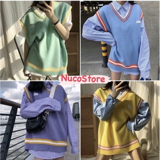 Áo gile len cổ v phong cách hàn quốc
