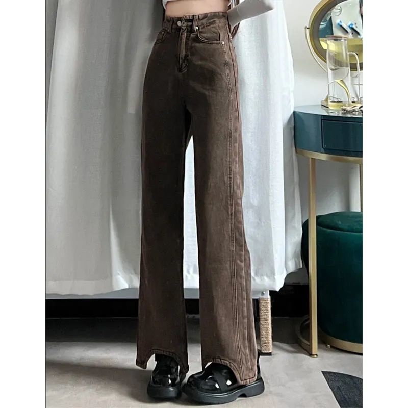 ☍✸Quần Jean Dài Ống Rộng Lưng Cao Phong Cách Retro Mỹ Cá Tính Cho Nữ