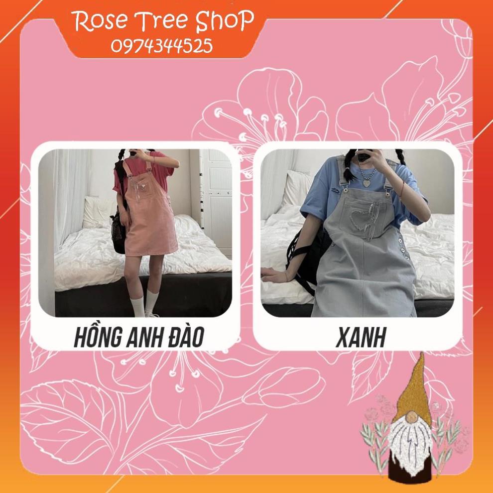 Váy yếm bò dáng suông chữ A thêu họa tiết trái tim hồng phong cách dễ thương đáng yêu V00079 Rose Tree Shop