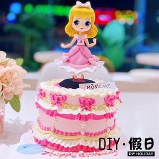 Trang trí công chúa Aurora váy hồng tóc vàng nhựa - Phụ kiện trang trí bánh sinh nhật