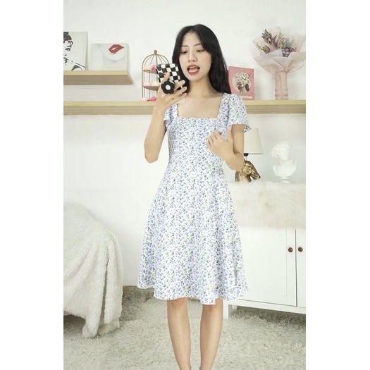 Váy Lép cổ vuông buộc dây eo