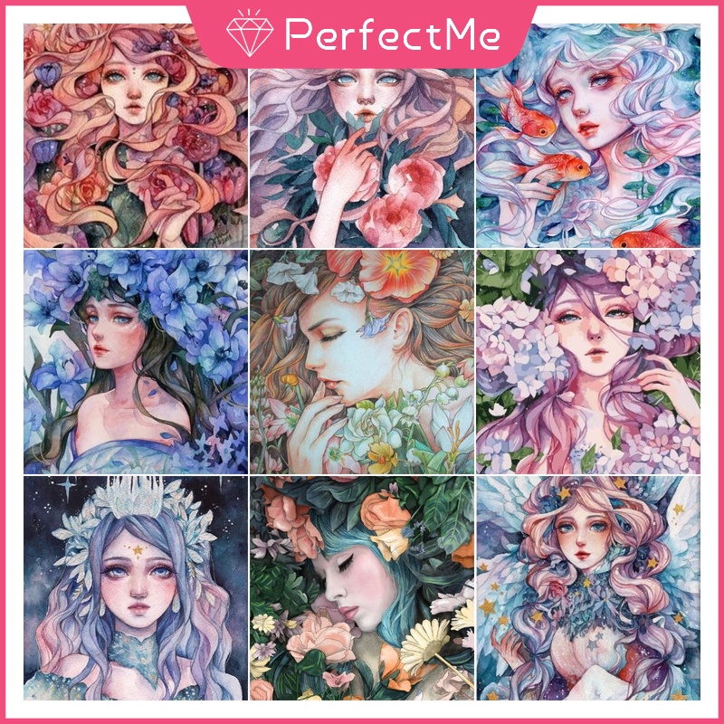 Bộ tranh đính đá 5d họa tiết cô gái độc đáo tự làm hai kích cỡ tùy chọn