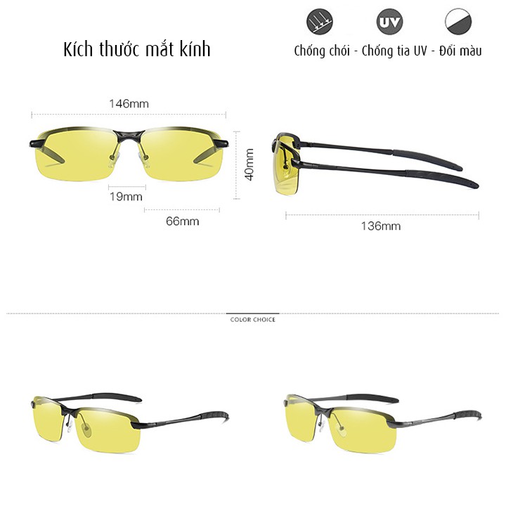 Kính đổi màu đi ngày và đêm gọng kim loại nhẹ, polarized phân cực, chống tia UV - Mã số: MK1904