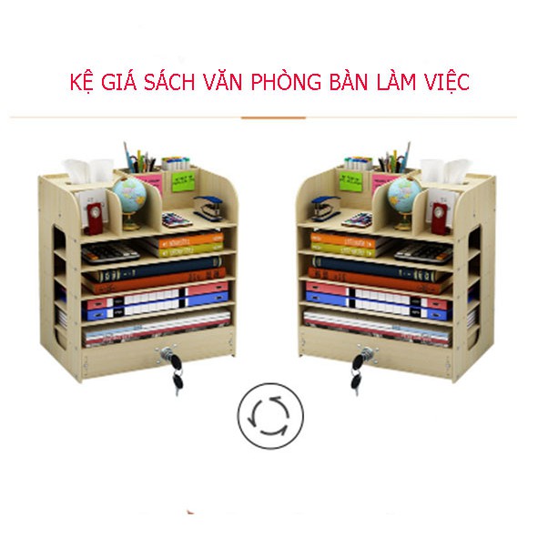 Kệ sách gỗ để bàn độc đáo tủ gỗ mini đựng tài liệu sách vở văn phòng bàn làm việc