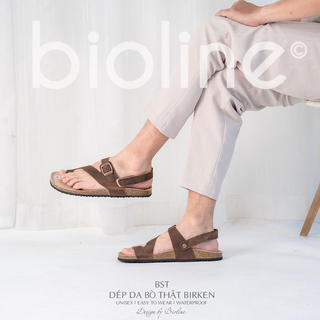 DK20-LÓT CHỐNG NƯỚC-Giày sandal đế trấu Birken da bò thật nam nữ, dép xăng đan công sở, dép đế trấu Bioline