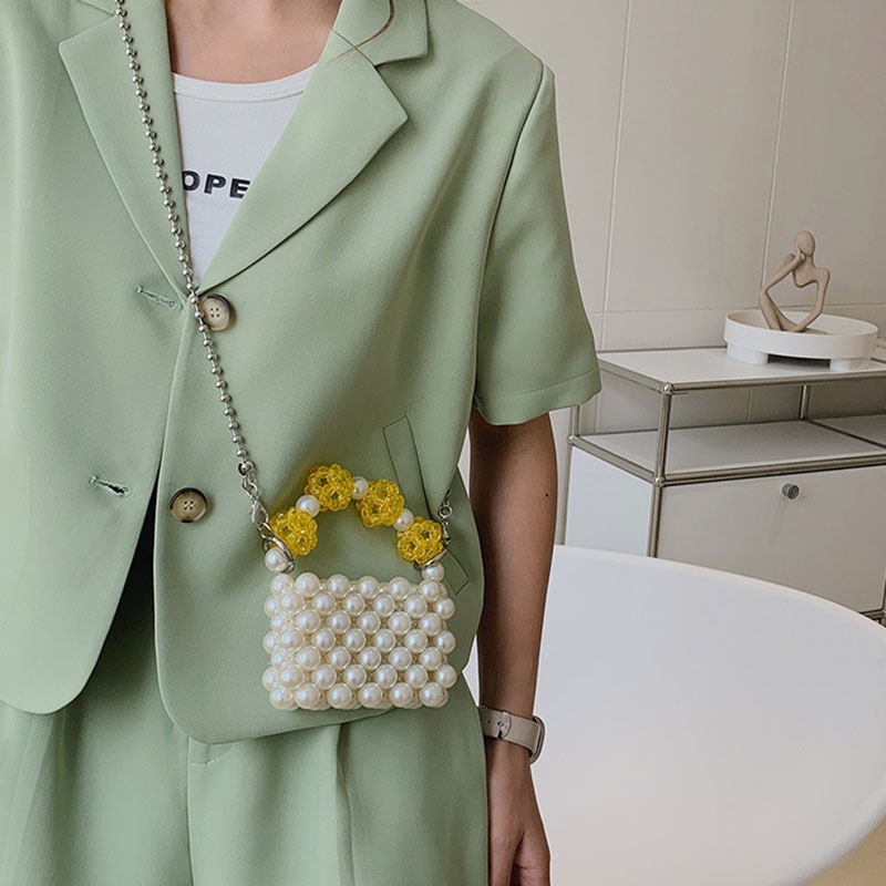 Túi Xách Đính Ngọc Trai Phối Dây Xích Thời Trang Dành Cho Nữ