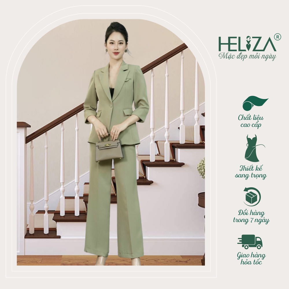 Set Bộ Vest Công Sở Heliza Fashion Hàng Thiết Kế Gồm Áo Và Quần Suông Sang Trọng, Chất Liệu Vải Biên Hàn Cao Cấp Mềm Mịn