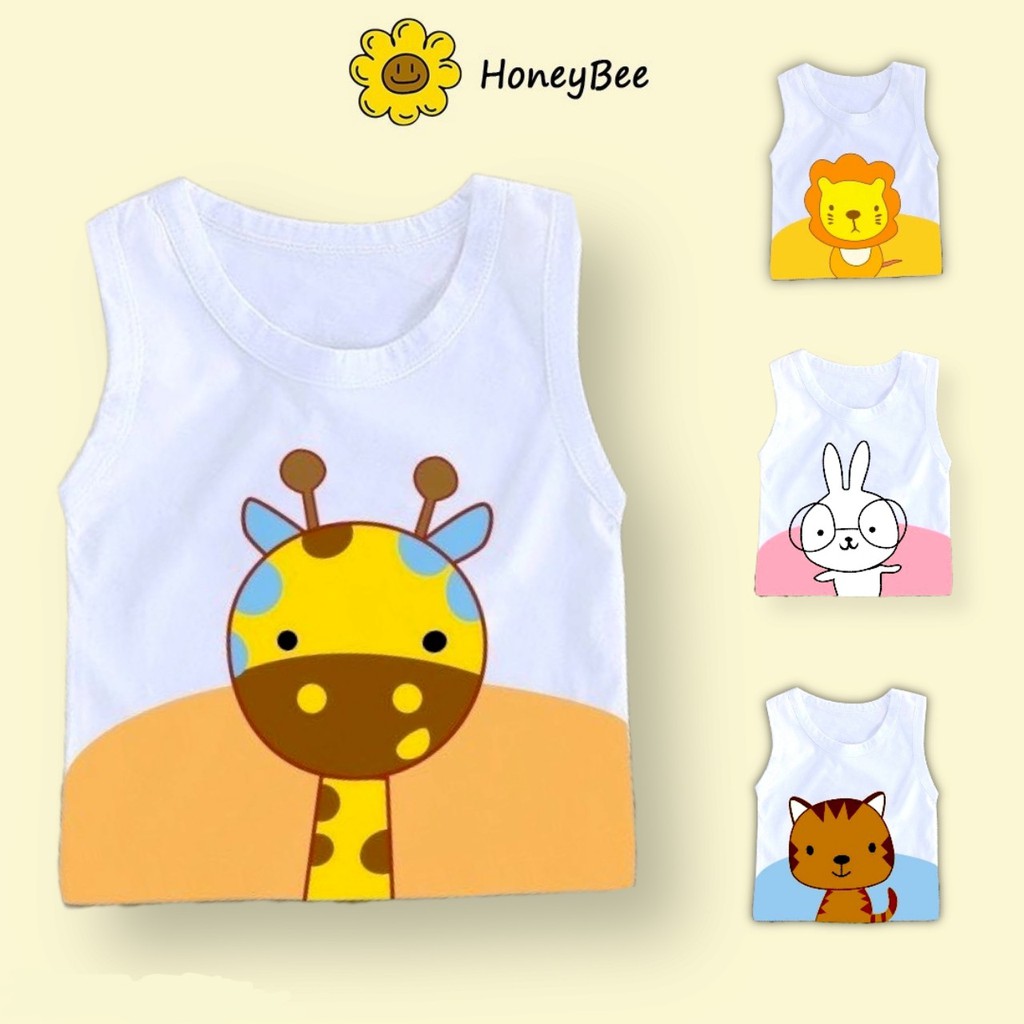 Quần áo trẻ em Honey Bee Áo ba lỗ hình thú ngộ nghĩnh thoáng mát thấm hút mồ hôi cho bé