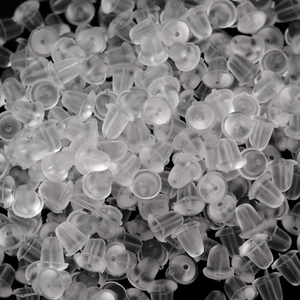 Hộp 500 Nút Chặn Bông Tai Bằng Silicon Mềm Trong Suốt Chống Dị Ứng Kèm Hộp Đựng DIY