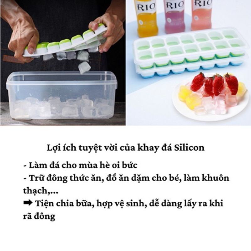 Khay Đá Silicon,Khay Thạch Có Nắp Đạy 14 Viên Nhựa VIỆT NHẬT