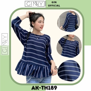Áo kiểu thời trang nữ đuôi cá sọc xanh th-189 phong cách hq | ginny.official