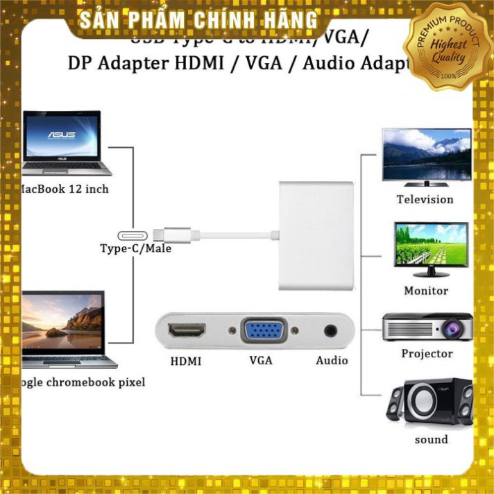 (Xả KHO)Hub USB Type C ra HDMI 4K & VGA có âm thanh cho Macbook - USB Type C to VGA HDMI 4K UHD with Audio 3.5mm Gía Sỉ=