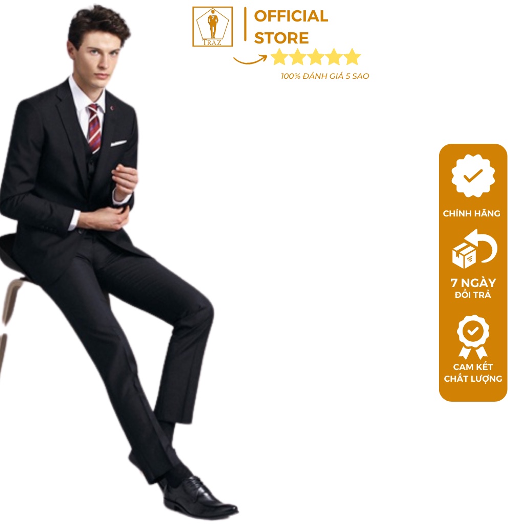 Bộ Đồ Veston Nam TRAZ Màu Đen 1, 6 Nút Phom Ôm Hàn Quốc Slim Fit Luxury