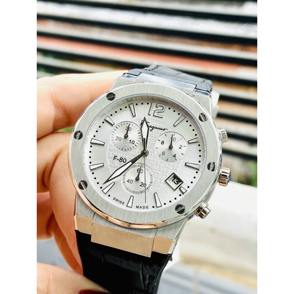 Đồng Hồ Nam Ferragamo F-80 Classic - Máy Pin - Dây Da Cao Su , dây thép Size 43mm