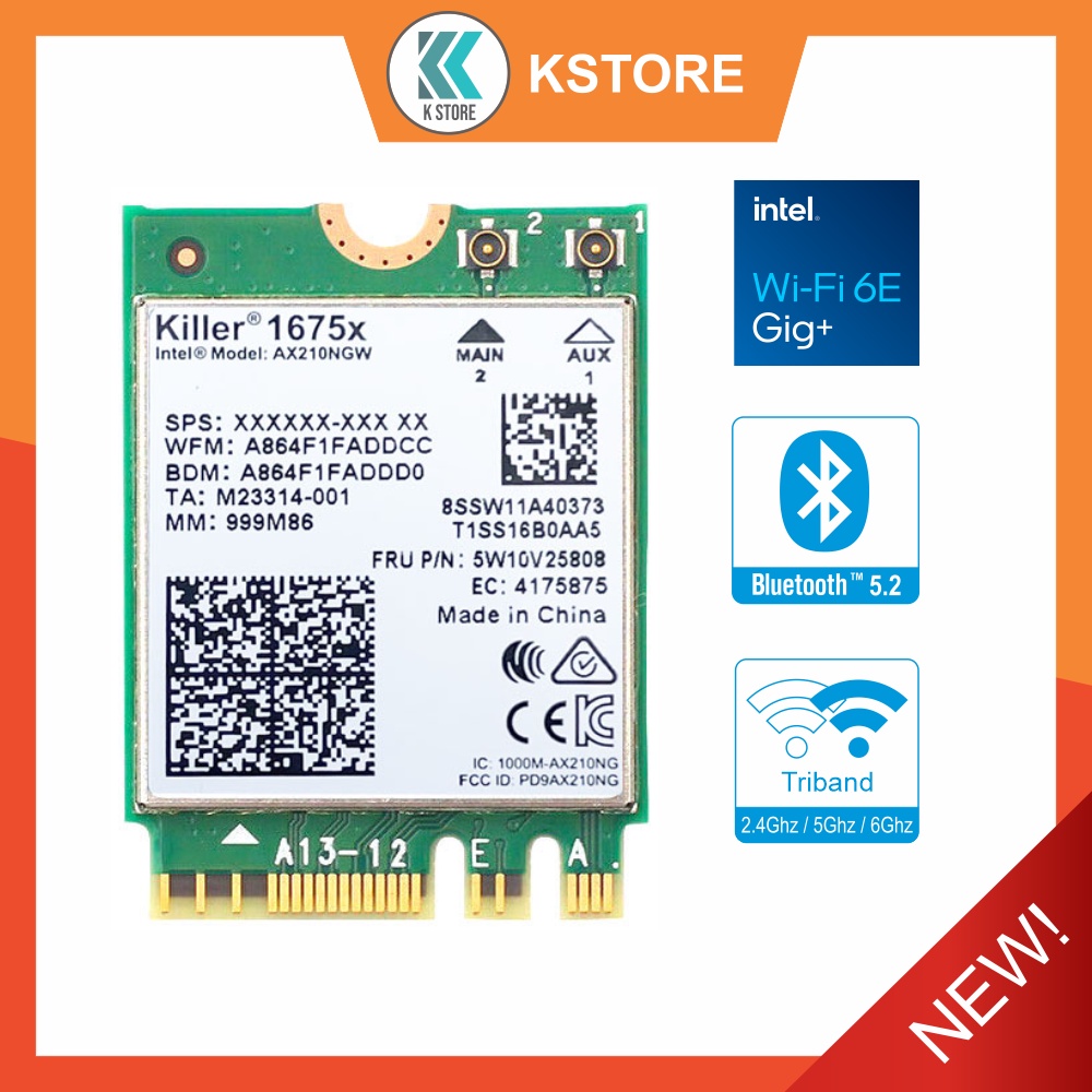 Card wifi Intel 3168AC, AX210, Killer 1675x khe M2 cho laptop, PC - Thiết bị thu wifi cho máy tính