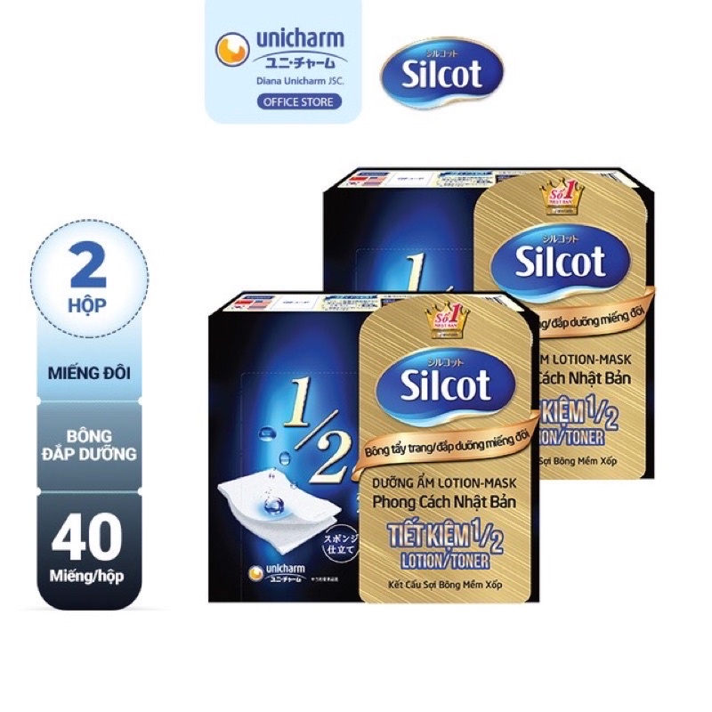 Combo 2 hộp bông Unicharm Silcot lotion mask 40 miếng