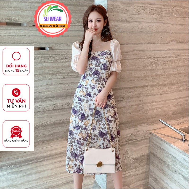 Váy Nữ Hoa Thiết Kế Cổ trễ Chất Cotton Nhẹ Nhàng Sang Trọng Dạo phố, dự tiệc, đi làm, đi chơi | BigBuy360 - bigbuy360.vn