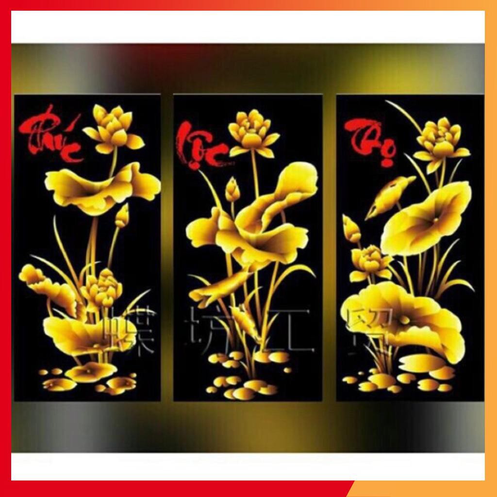 Tranh Thêu Chữ Thập 3d Phúc- Lộc- Thọ (Sắc Hoa Sen)>chưa thêu